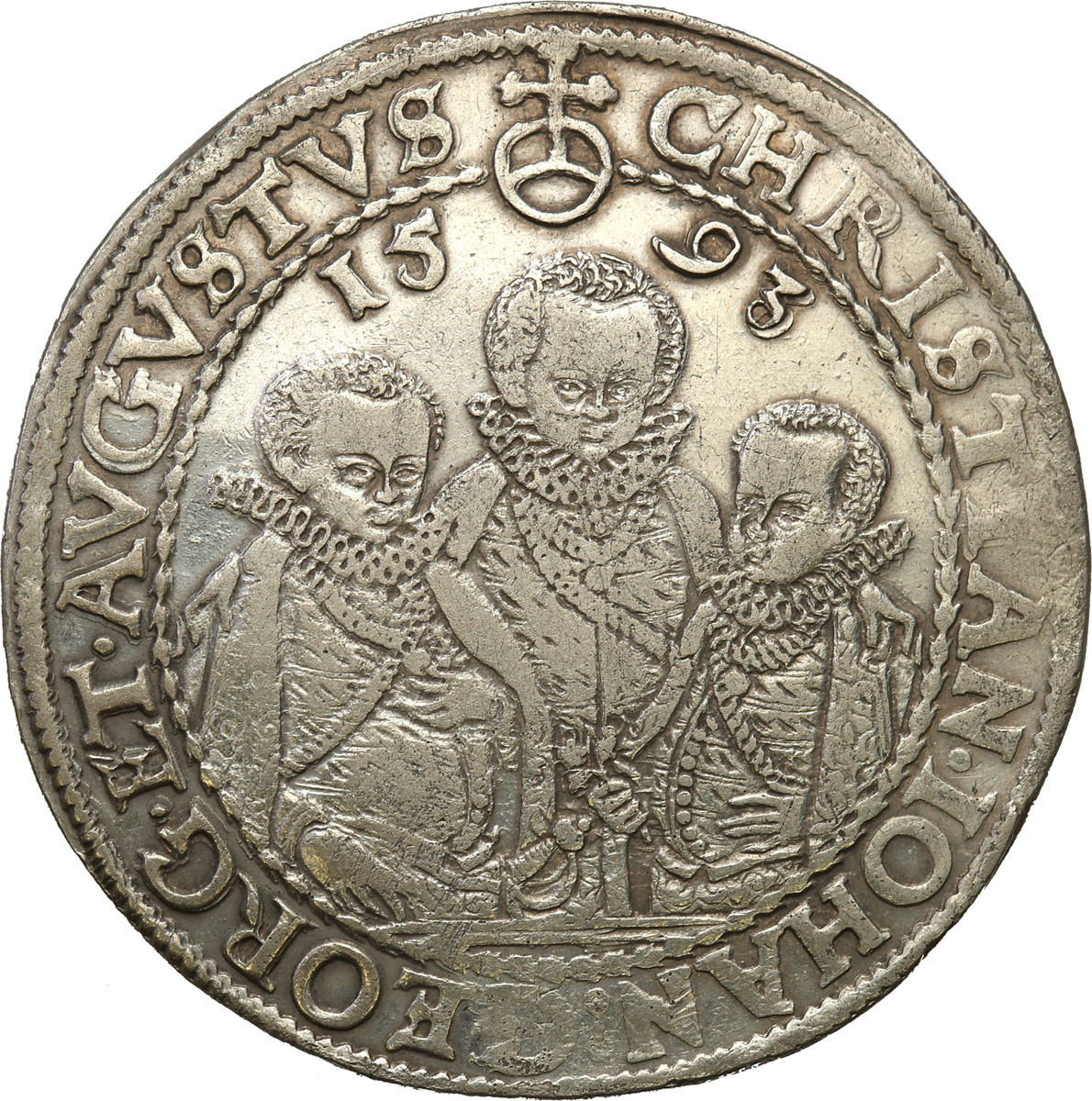 Niemcy, Saksonia. Christian II, Johann Georg i August (1591-1611), Talar 1593 HB, Drezno